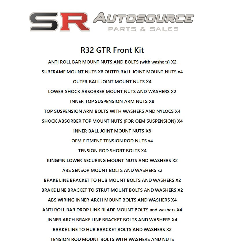 SR Autosource Zinc Front Hardware Kit for S and R Chassis